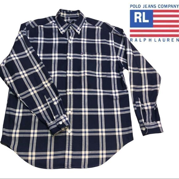 Ralph Lauren Jeans Co Plaid Flannel Large Blue - Picture 1 of 10